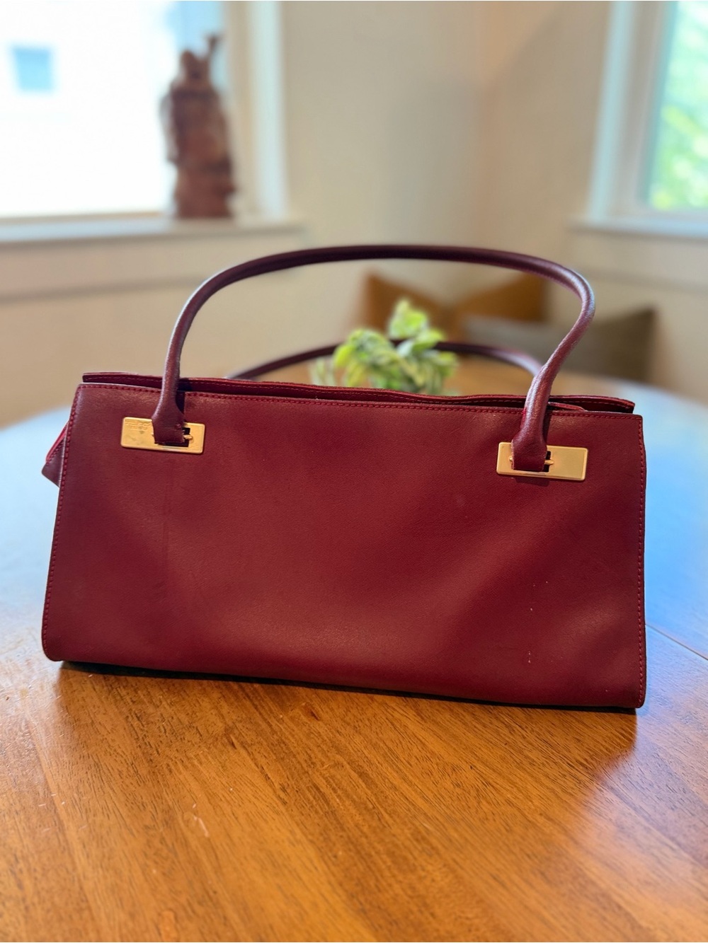 TOSCA BLU Burgundy Structured Top-Handle Shoulder Bag